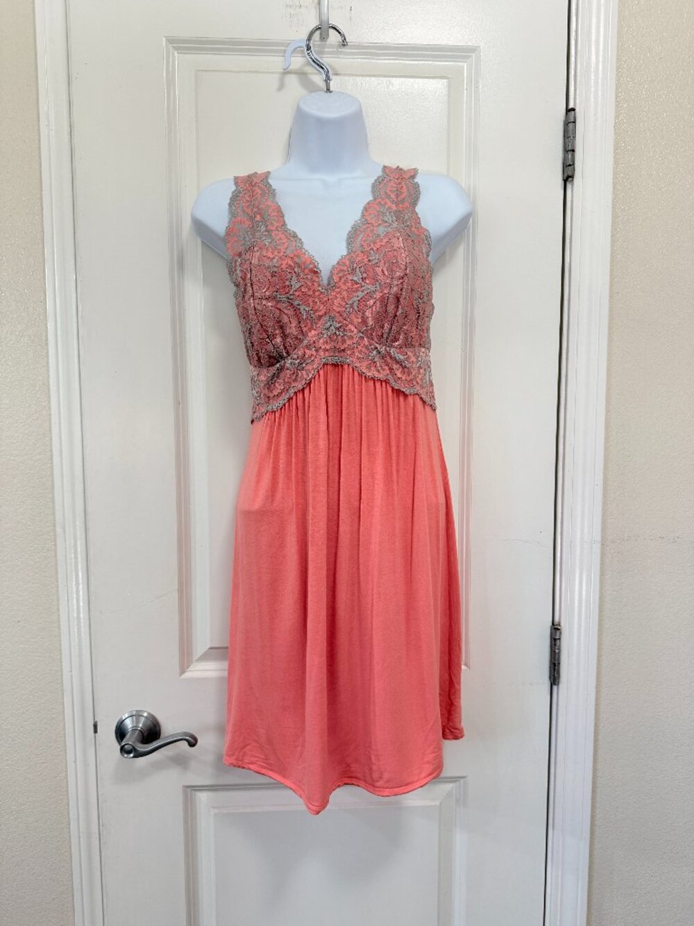 Soma Peach Floral Lace Racerback Empire Waist Chemise Nightgown Size S